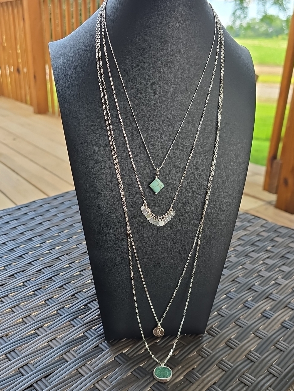 Charming Charlie Silver-Tone Layered Necklace with Mint Green Stones